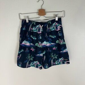 Abercrombie Kids Swim Trunks Navy Tropical Print Elastic Waist Lined Size 11/12